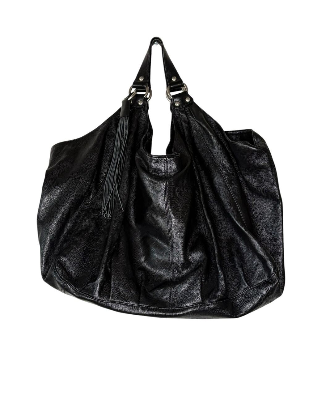Abro Black Leather Weekender Large Hobo Bag With Tassel